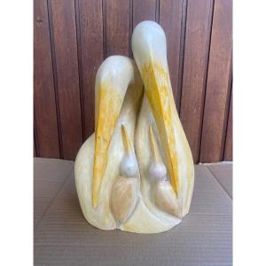 Pelicans Plaster Sculpture Signed Rossignol