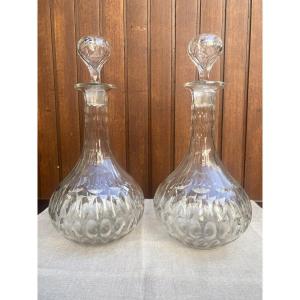 Pair Of Saint Louis Crystal Carafes 19th Century