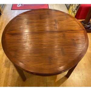 Solid Rubberwood Round Table 1980s With Extension 160cm