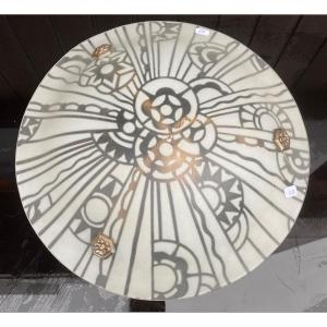 1930s Art Deco Pattern Frosted White Glass Ceiling Light Non-electrified