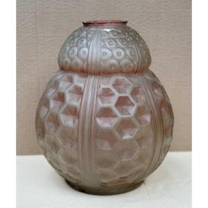 Large Art Deco Pressed Molded Vase Signed By Oreor 1930 