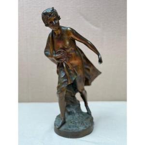 Naked Woman In Bronze Signed Gustave Obiols Art Nouveau 1900