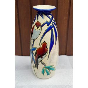 Large Boch Keramis Vase "swallows"  Numbered D1322 Art Deco