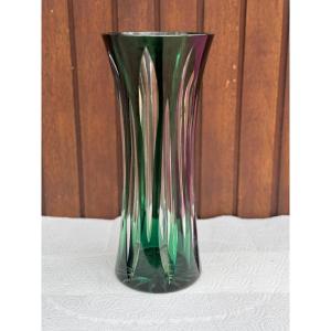 Large Green Vase With Val Saint Lambert Art Deco Label