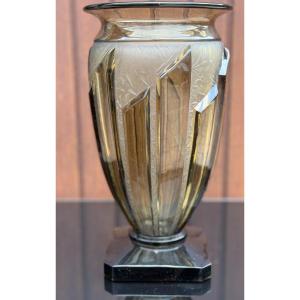 Large Art Deco Molded Glass Vase Signed Verlys France 28cm