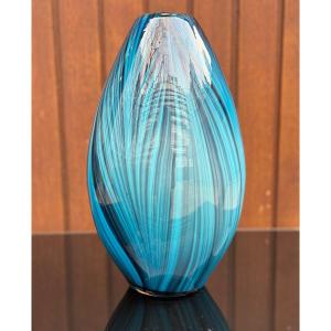 Vase En Motif Plumes De Paon Peacock  Bleu Multicolore 1980