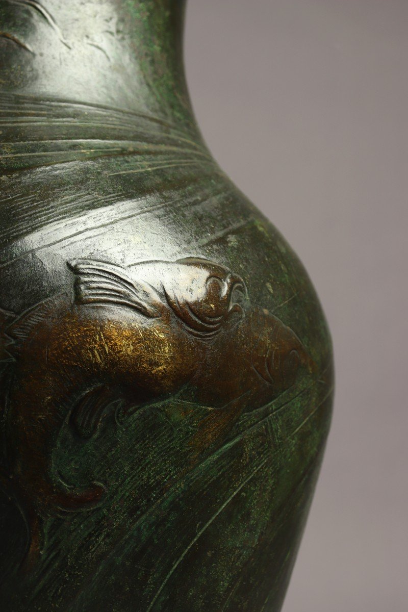 Vase En Bronze à Décor Japonisant Par Frédéric Brou-photo-3