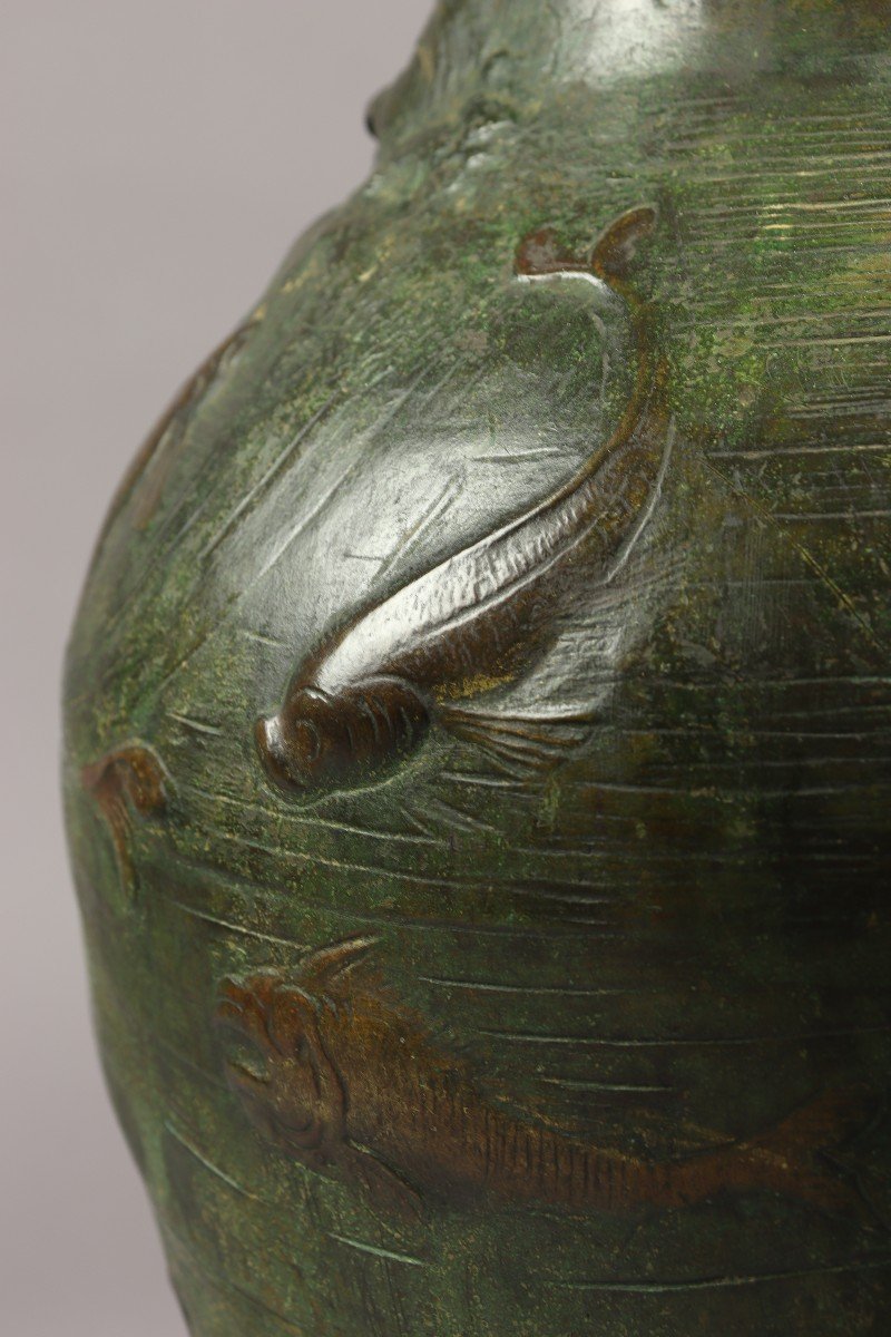 Vase En Bronze à Décor Japonisant Par Frédéric Brou-photo-4