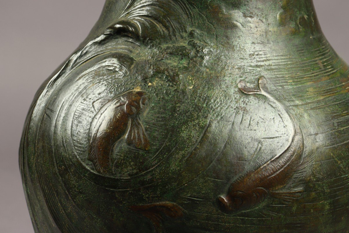 Vase En Bronze à Décor Japonisant Par Frédéric Brou-photo-5