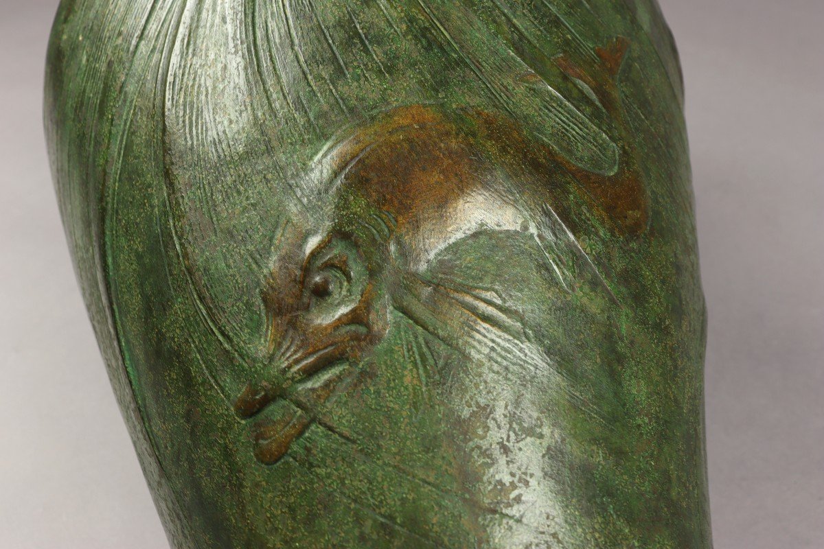 Vase En Bronze à Décor Japonisant Par Frédéric Brou-photo-8