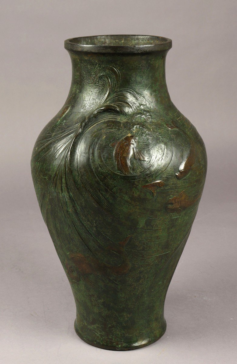 Bronze Vase With Japanese Decor By Frédéric Brou