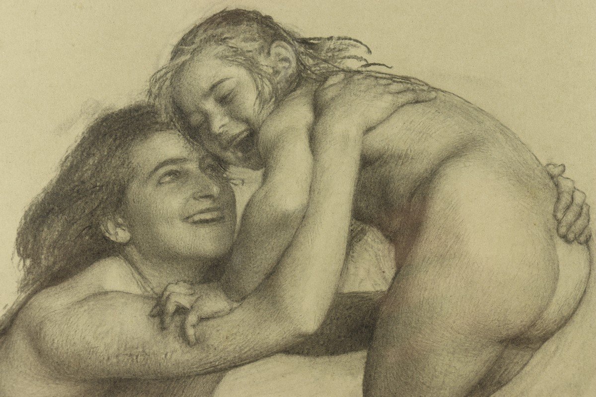 Mère Et Sa fille, Dessin Par Emile Friant-photo-1