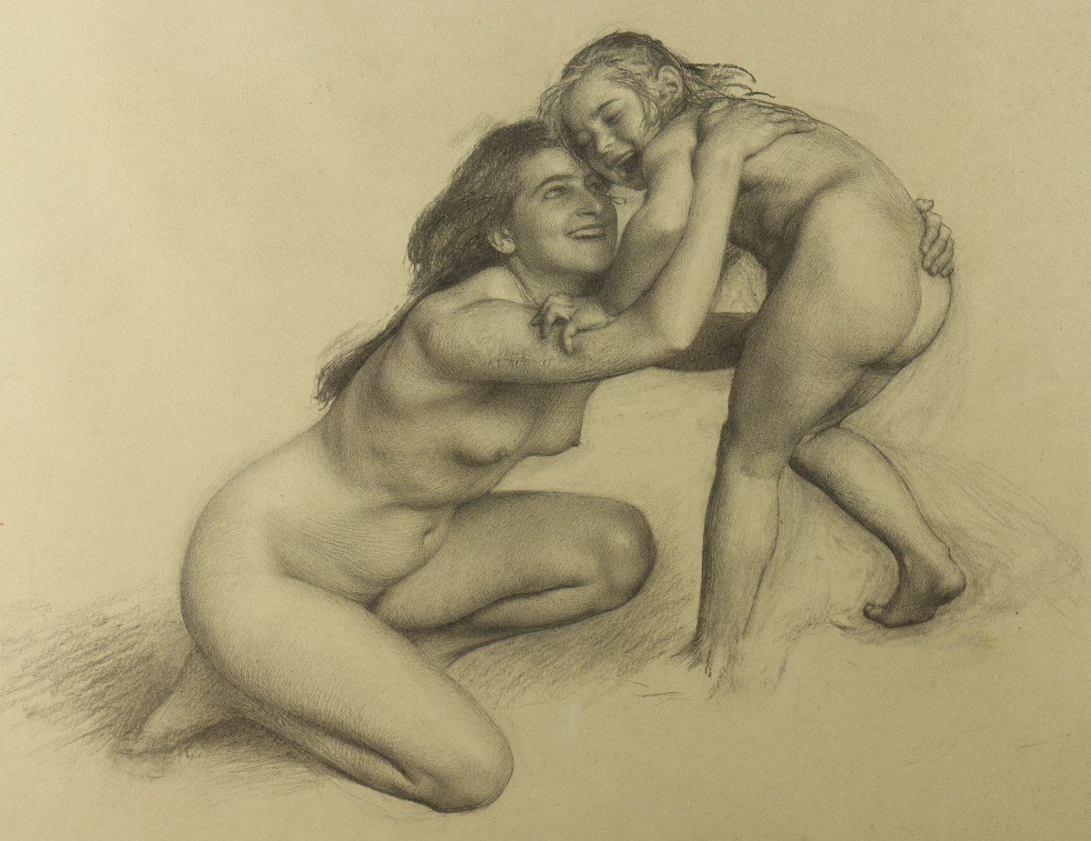 Mère Et Sa fille, Dessin Par Emile Friant