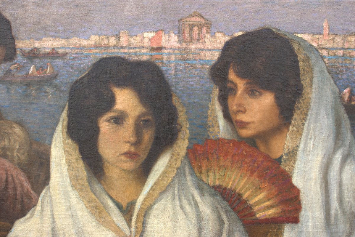 Young Women In A Gondola In Venice, By Charles Martel-photo-2