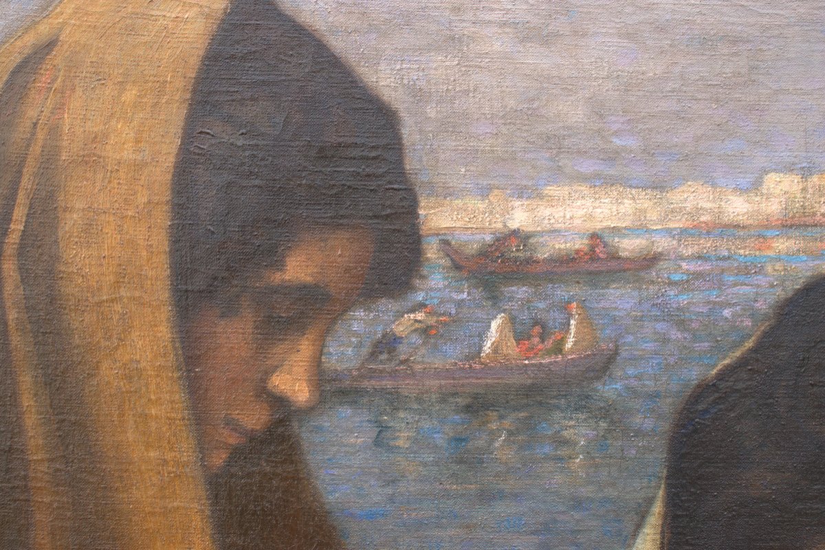 Young Women In A Gondola In Venice, By Charles Martel-photo-4