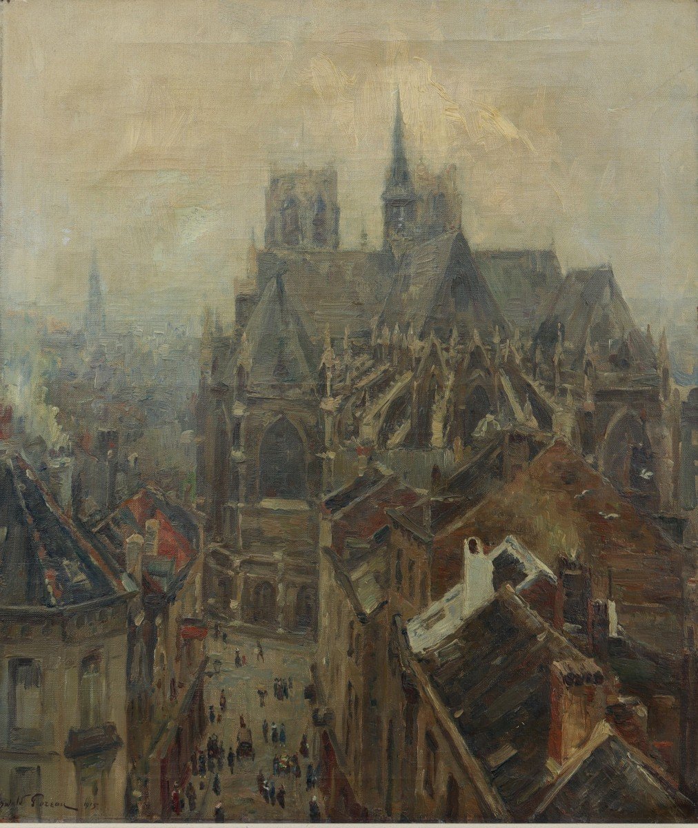 Les Toits Sur La Ville, Huile Sur Toile par Oswald Poreau