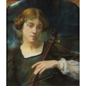 Jeune Femme Jouant d'Un Instrument à Cordes Par Edgard Maxence