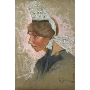 Portrait Of A  Breton Woman By Lucien Lévy-dhurmer