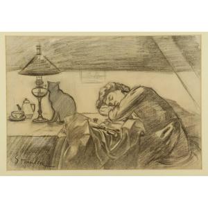 Endormie à l'Ouvrage, Par Théophile Alexandre Steinlen