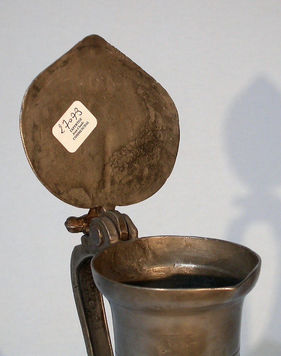Pewter Wine Pitcher (tin) - Essoyes (champagne), 18th Century-photo-2