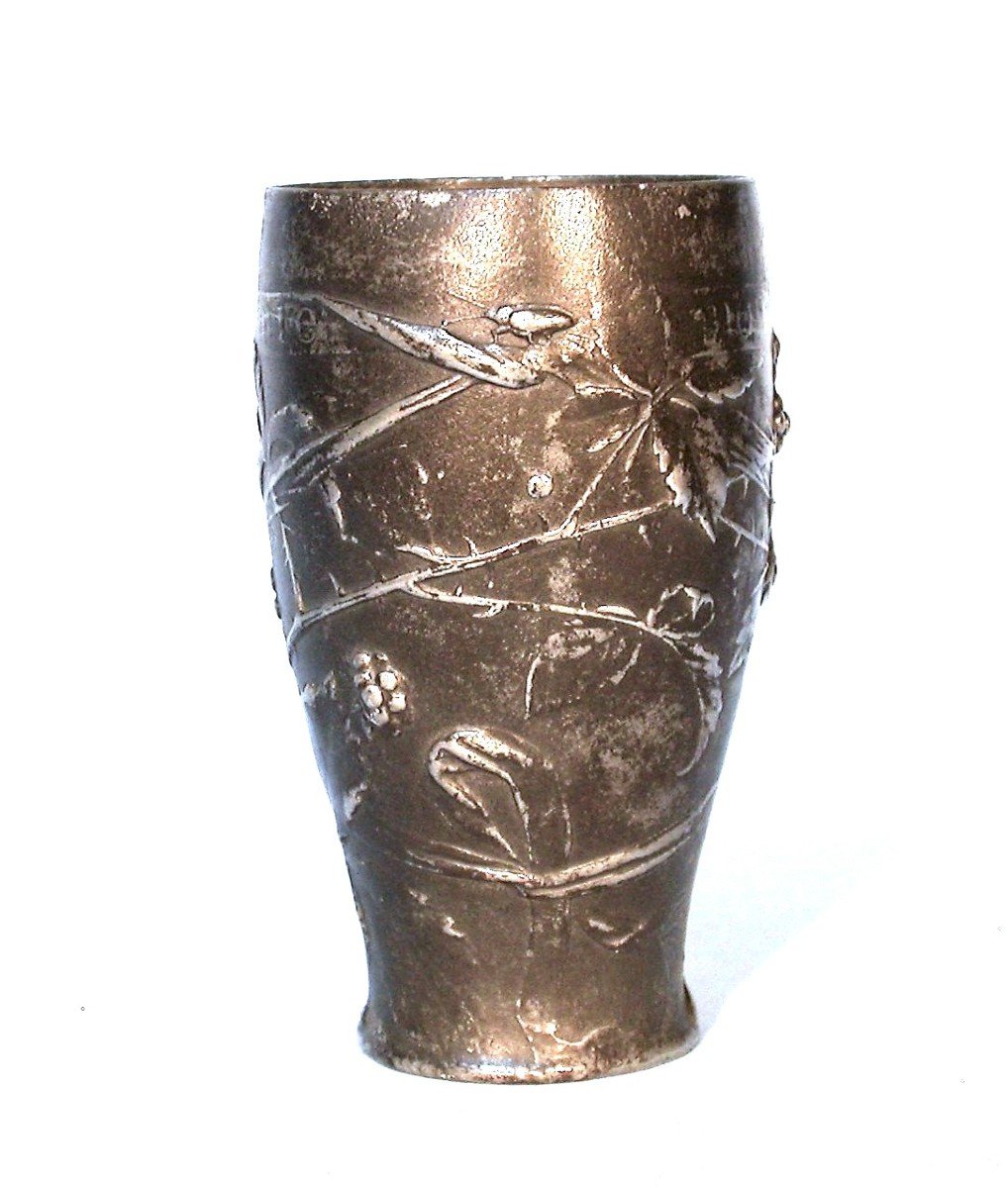 “art Nouveau” Pewter Cup By Jules Brateau-photo-2