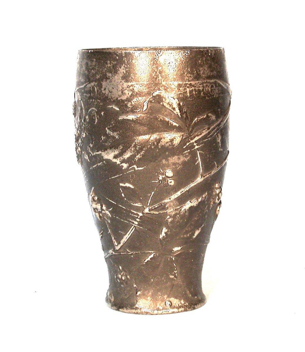 “art Nouveau” Pewter Cup By Jules Brateau-photo-3