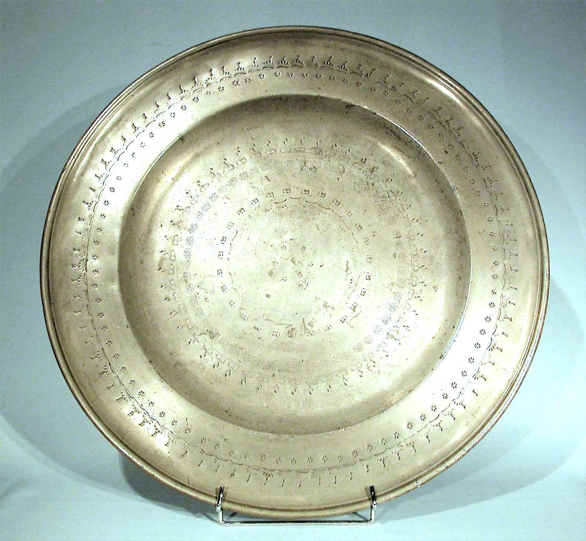 Rare Large Venish Dish Pewter - Turin, 18th Century-photo-6