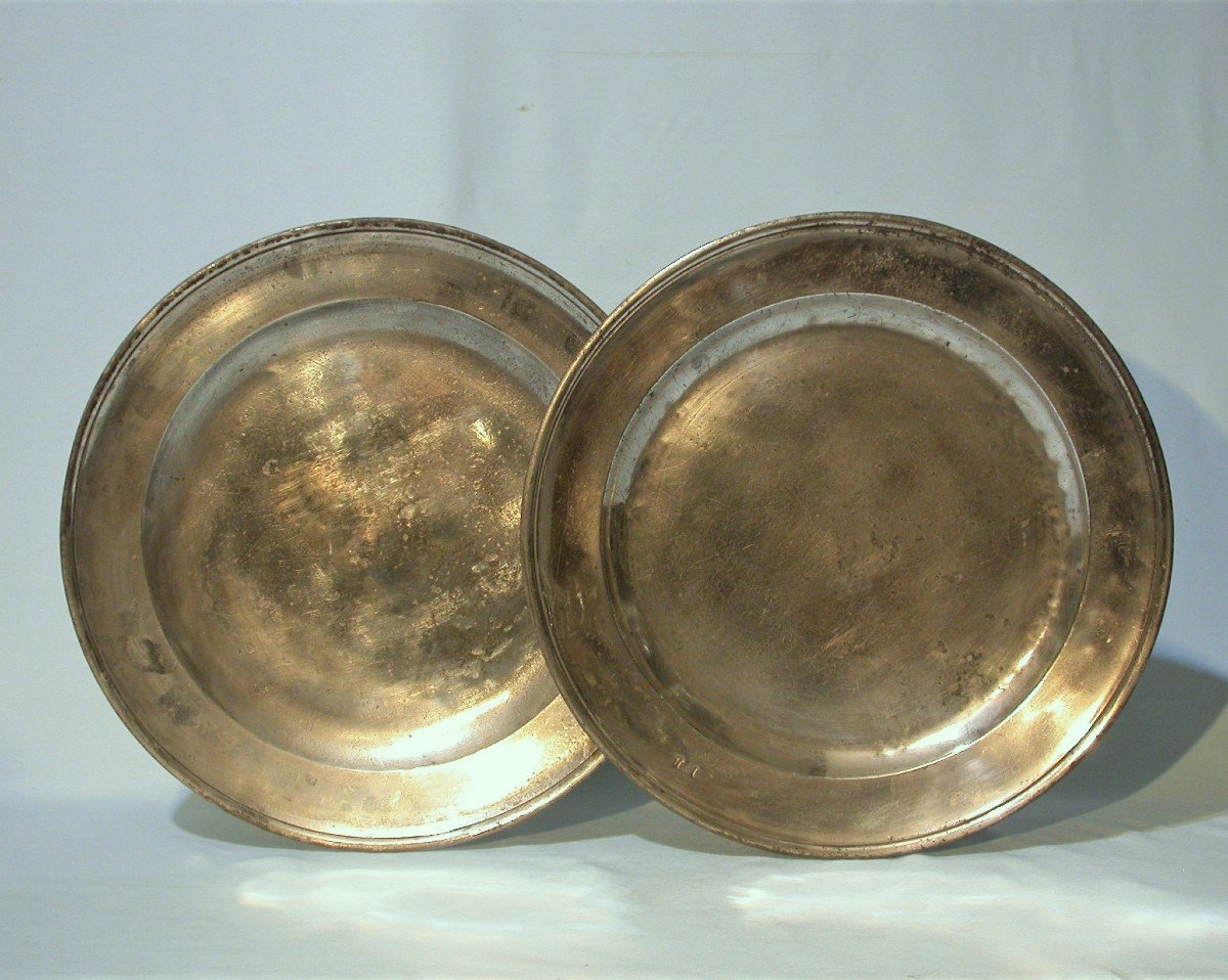 Pair Of Large Pewter Dishes (tin) - London, 18th Century-photo-5