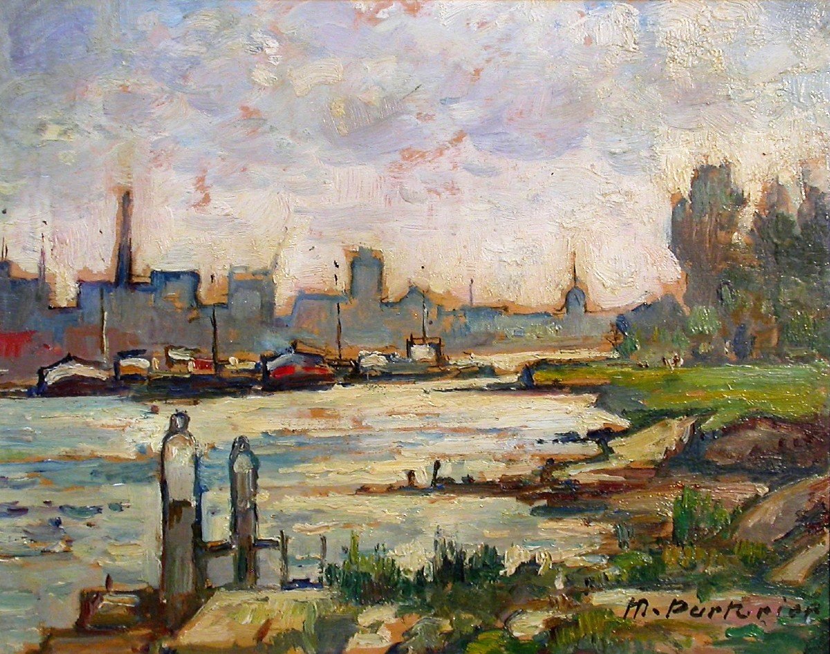 LA MEUSE À DORDRECHT - TABLEAU DE MARCEL PARTURIER