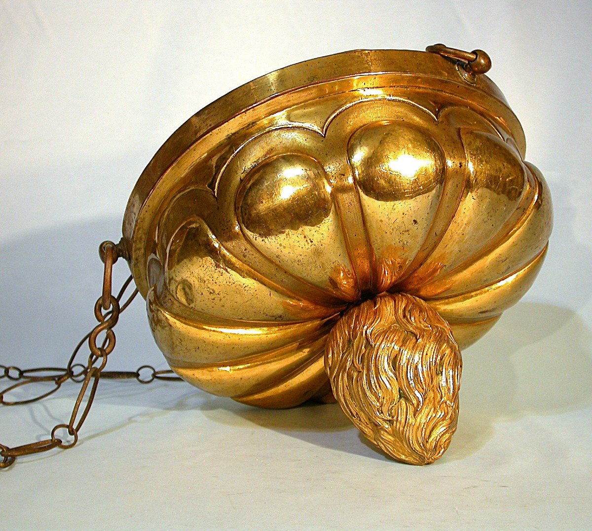 Beautiful Lamp Known As "sanctuary" In Copper And Gilt Brass, Circa 1700-photo-3