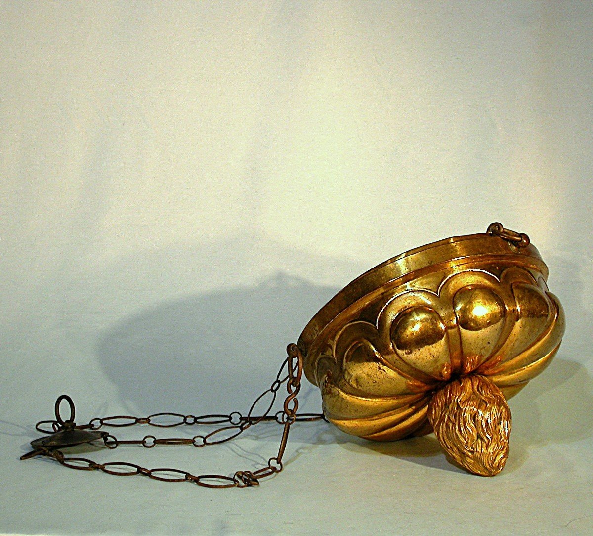 Beautiful Lamp Known As "sanctuary" In Copper And Gilt Brass, Circa 1700-photo-7