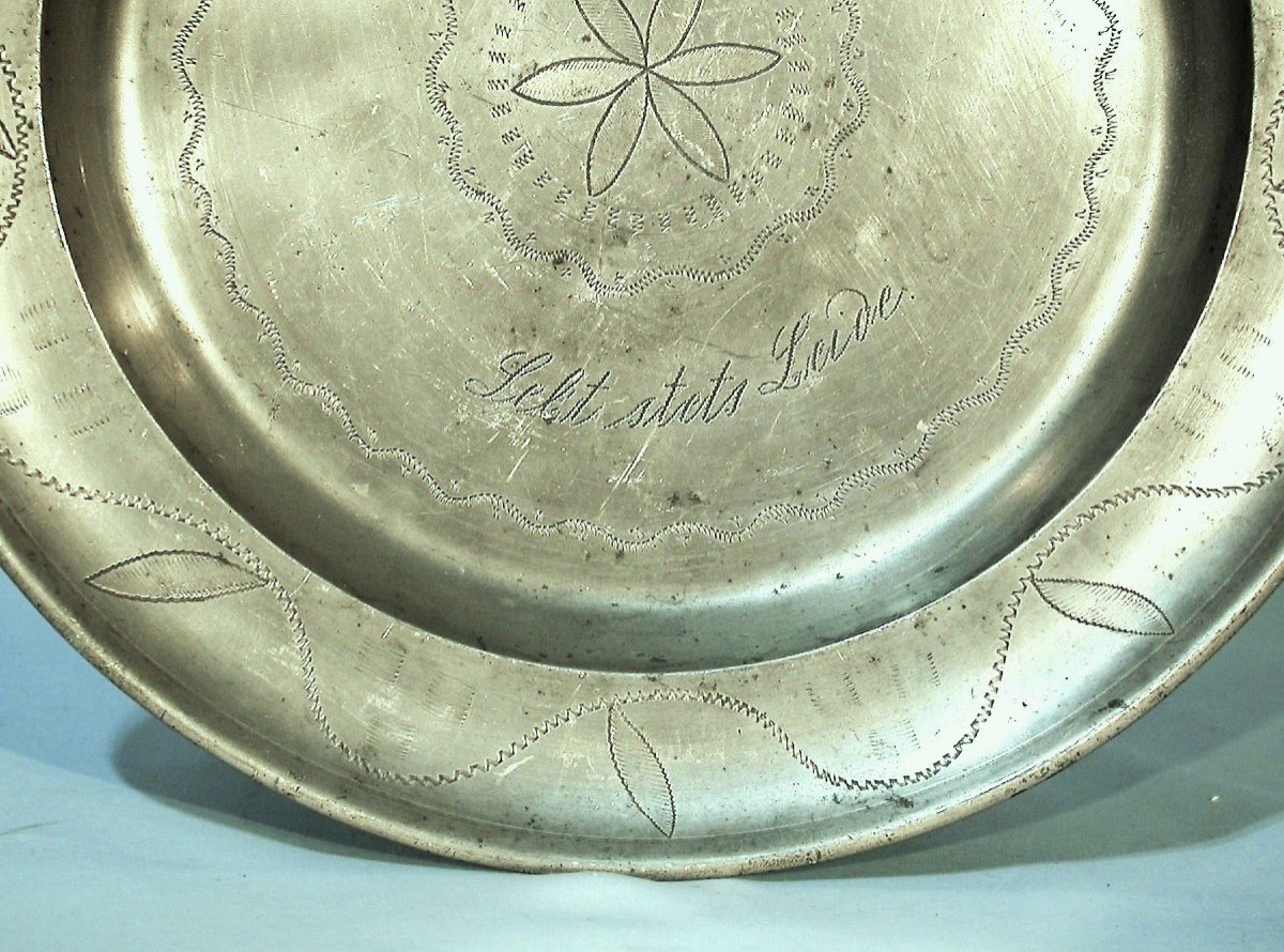 Engraved Pewter Dish - Mayence (mainz), 19th Century-photo-1