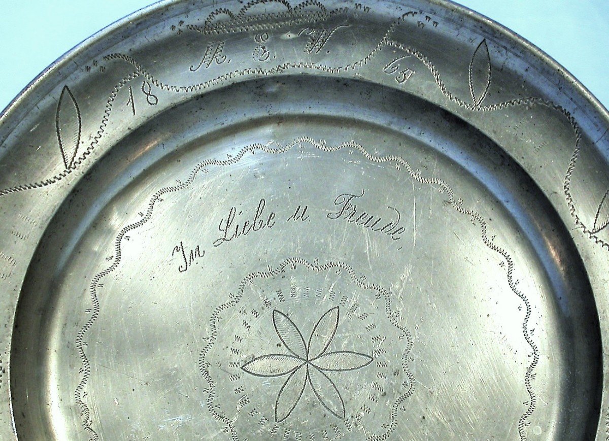 Engraved Pewter Dish - Mayence (mainz), 19th Century-photo-2