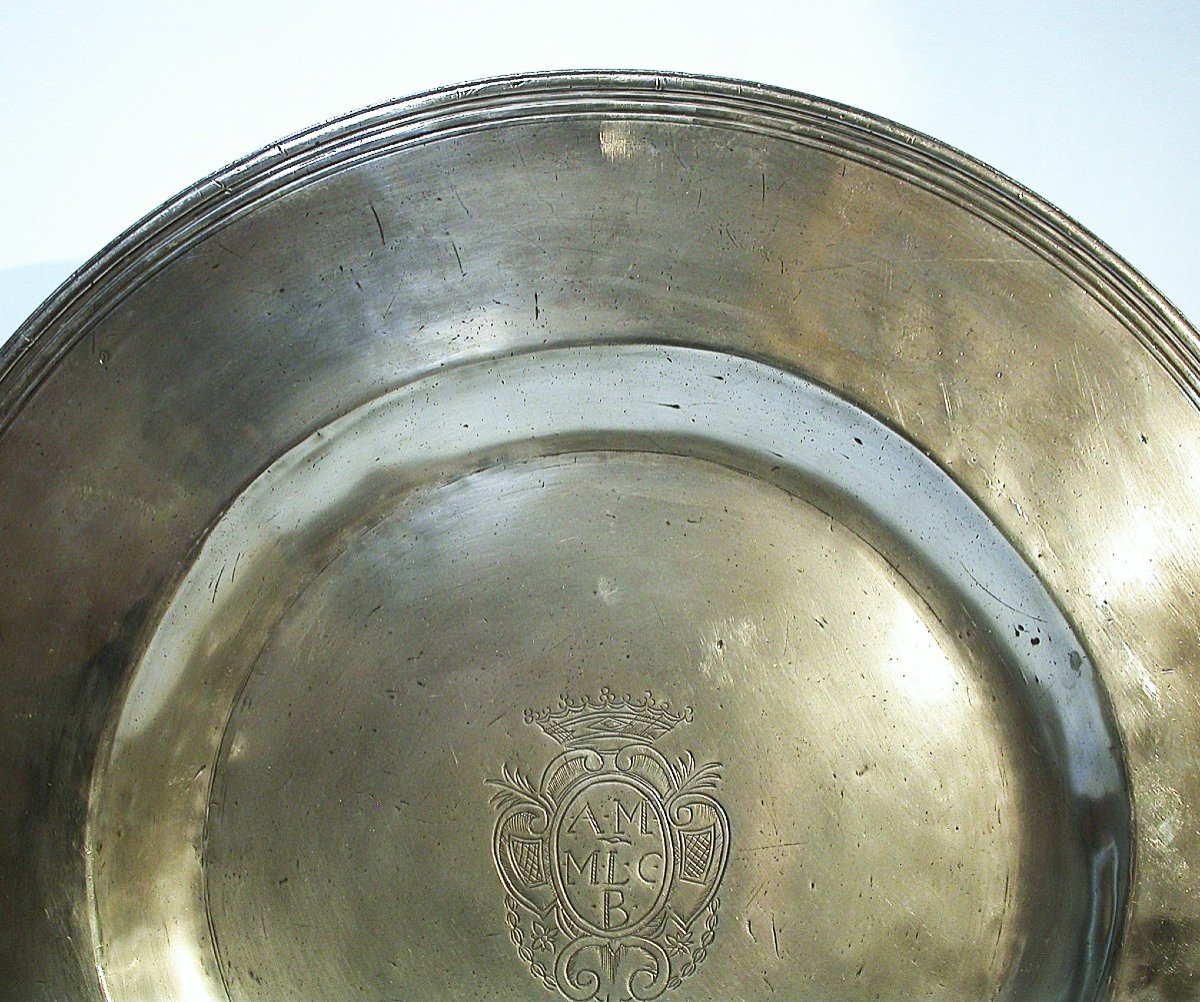 Very Large Pewter Dish "à La Cardinal" - Calais, Circa 1700-photo-3