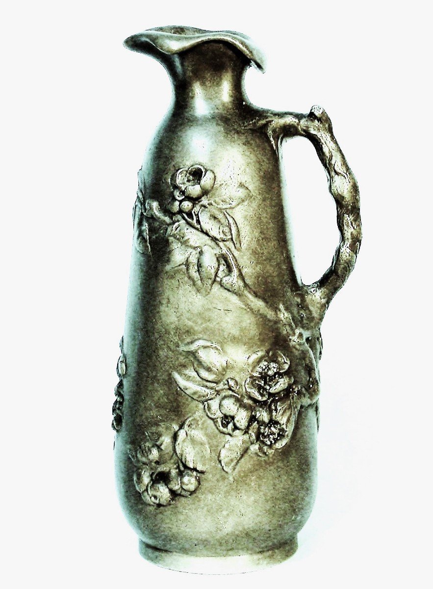 "art Nouveau" Pewter Vase By Alexandre Vibert-photo-5