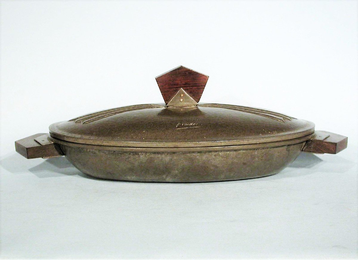 "art Deco" Pewter Vegetable Dish By Francois Medoc-photo-2