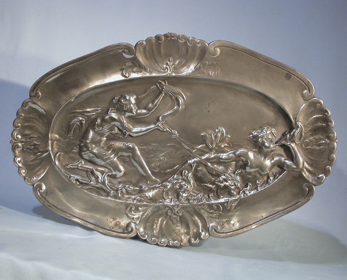 Large "artnouveau" Pewter Plate By Petizon