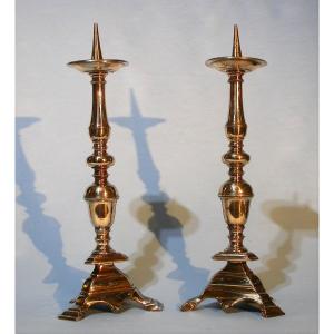 Pair Of Bronze Candlesticks - Spain (?), XVII Th Century