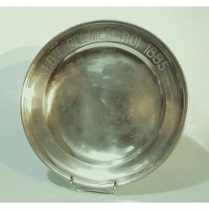 Dedicatory Dish In Tin (tin) - Lille, 19th Century