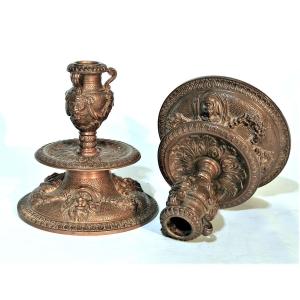 Pair Of Bronze Torches - Early 17th Century