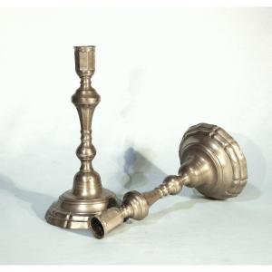 Pewter Candlesticks  - Guyenne Or Franche-comte, End Of The 18th Century