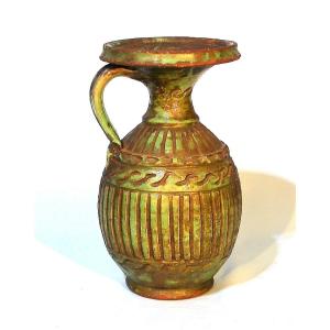 Glazed Earth Oil Jug - Meknes (?), End Of The 19th Century