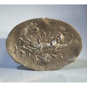 "art Nouveau" Pewter Wall Plaque By Jean Garnier