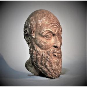 Sculpture - Head Of A Barbed Man In Marble, Italy (?), 14th / 15 Th Century