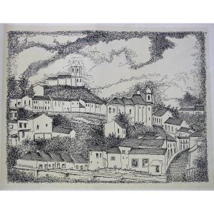 Lithography By Alberto Guignard, Mid XXth Century