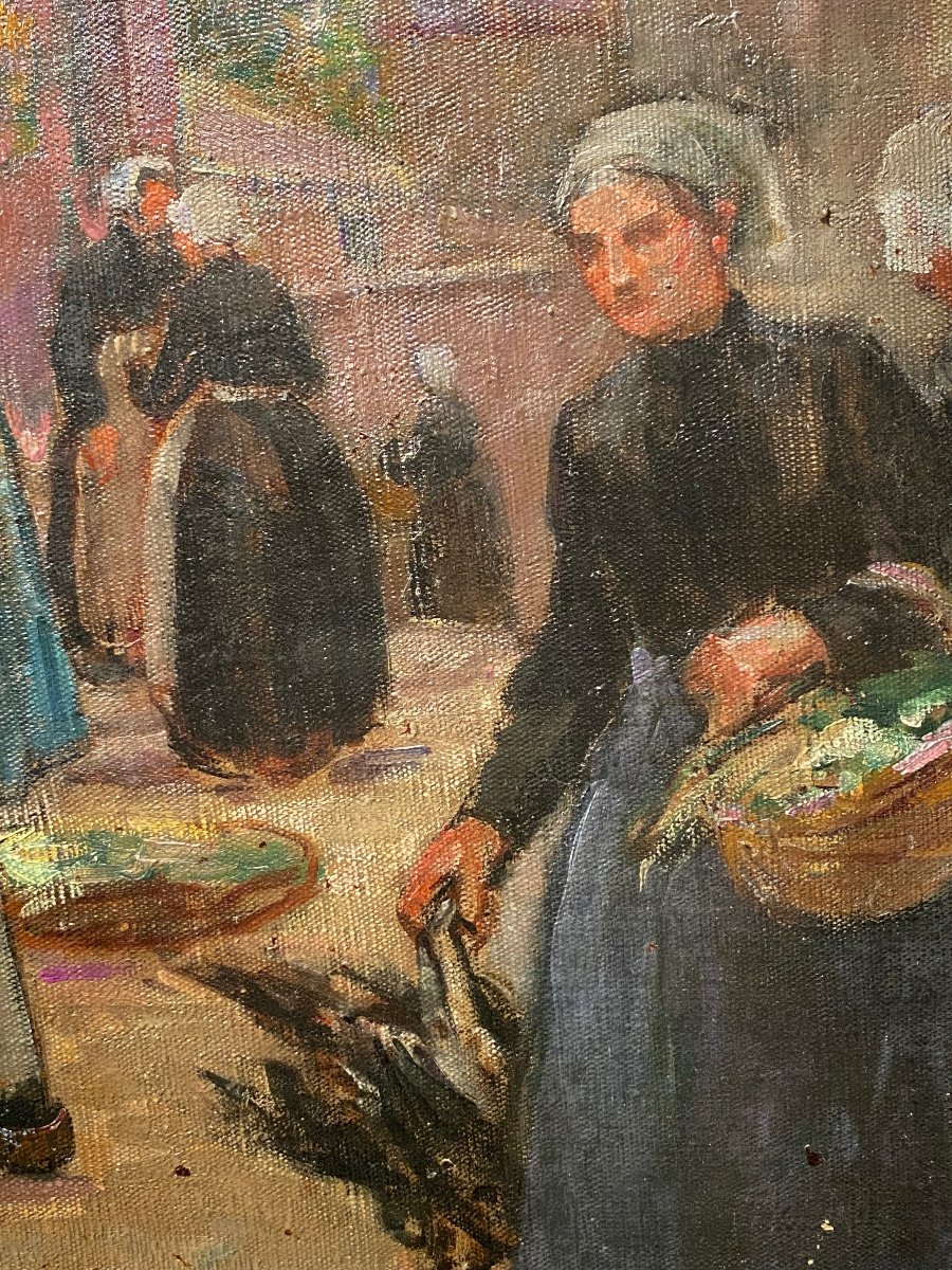 Scène De Marché En Bretagne, Signée Suzanne Minier ( Née à Paris En 1884 )-photo-1