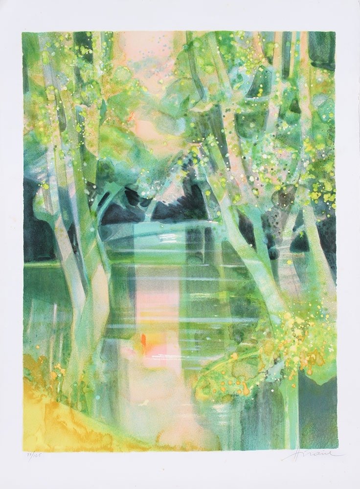 Large Camille Hilaire Lithograph, Signed In Pencil By The Artist And Numbered, Landscape, Lake.