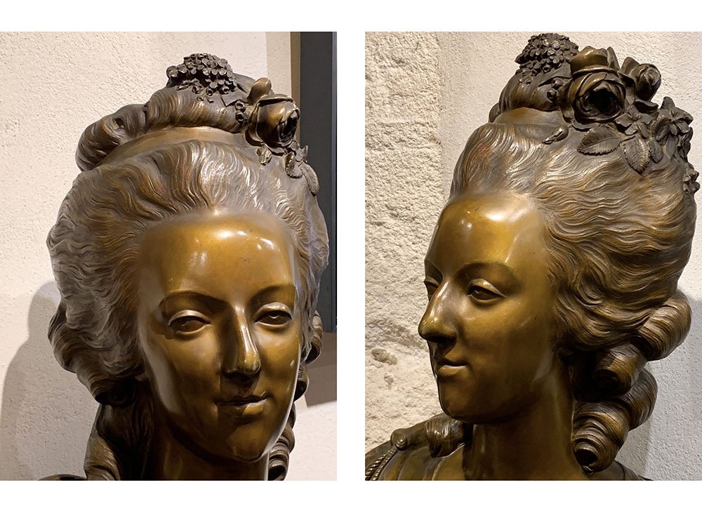 Grand Bronze 86 cm, Buste de Marie-Antoinette, de Félix Lecomte 1737/1817, Ecole Française-photo-2