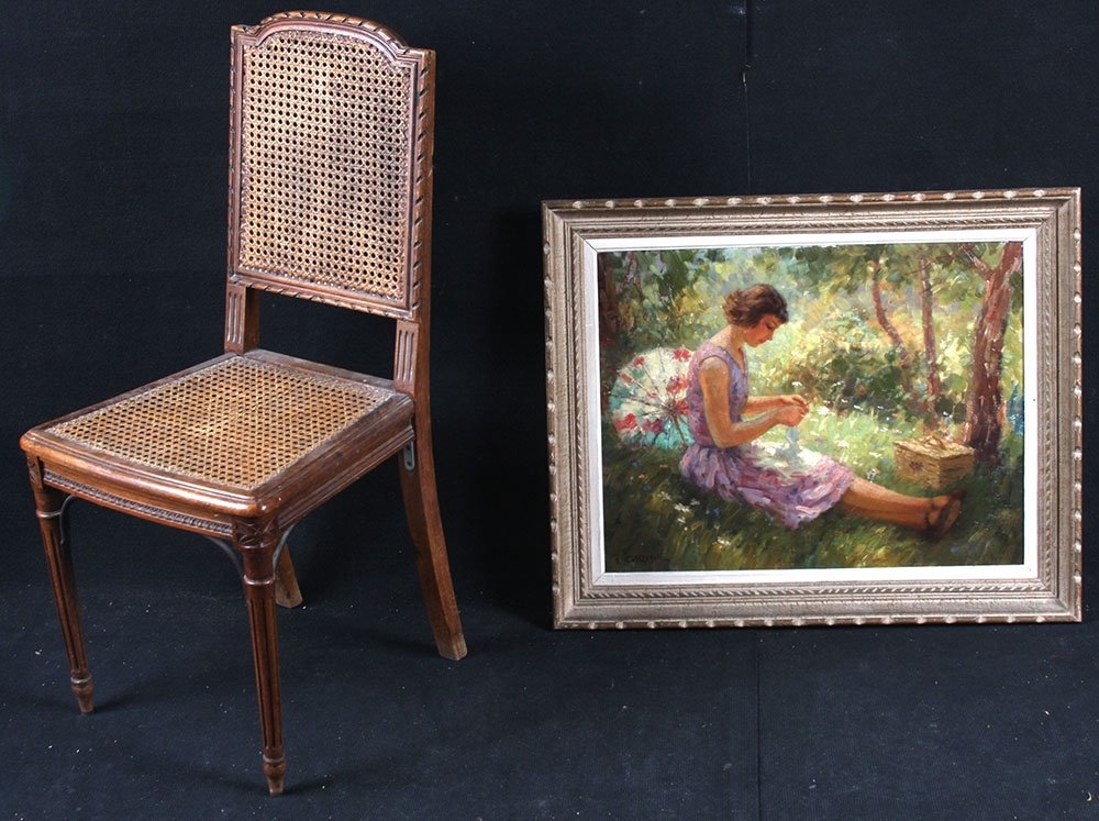 Impressionist Painting By André Galzenati 1890/1970, Young Woman In Summer-photo-2