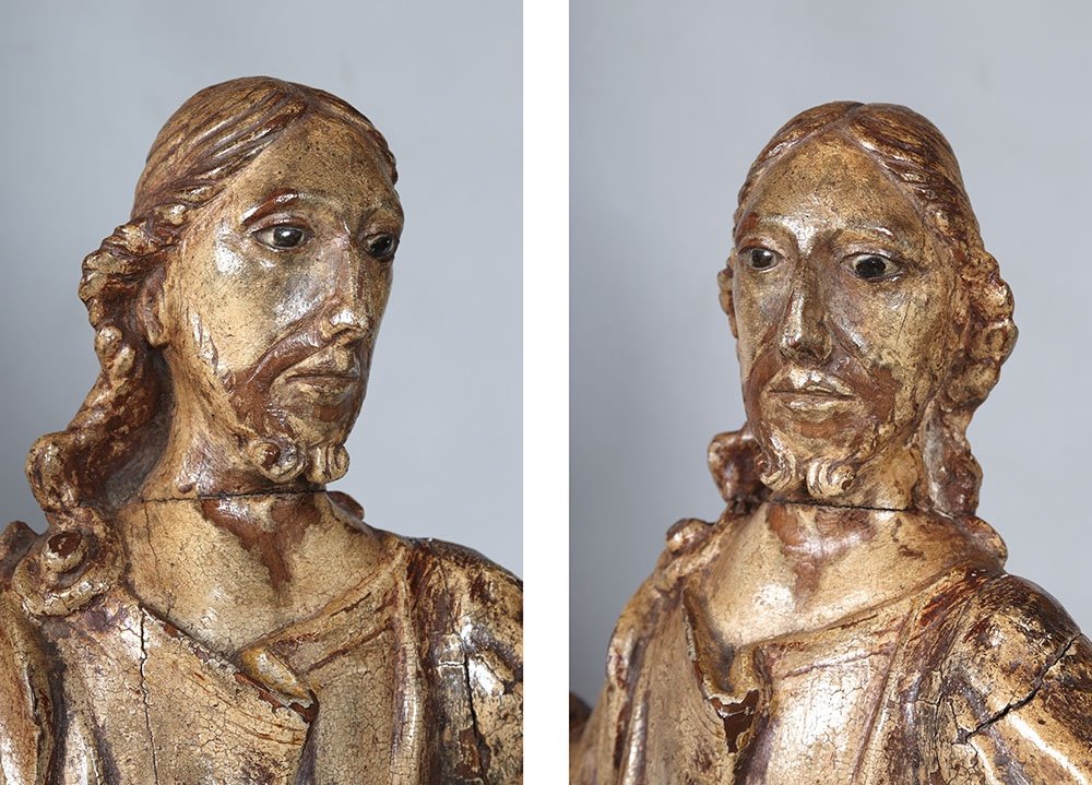 17th Century Sculpture, 85 Cm, Christ, Polychrome Wood With Glass Eyes-photo-2